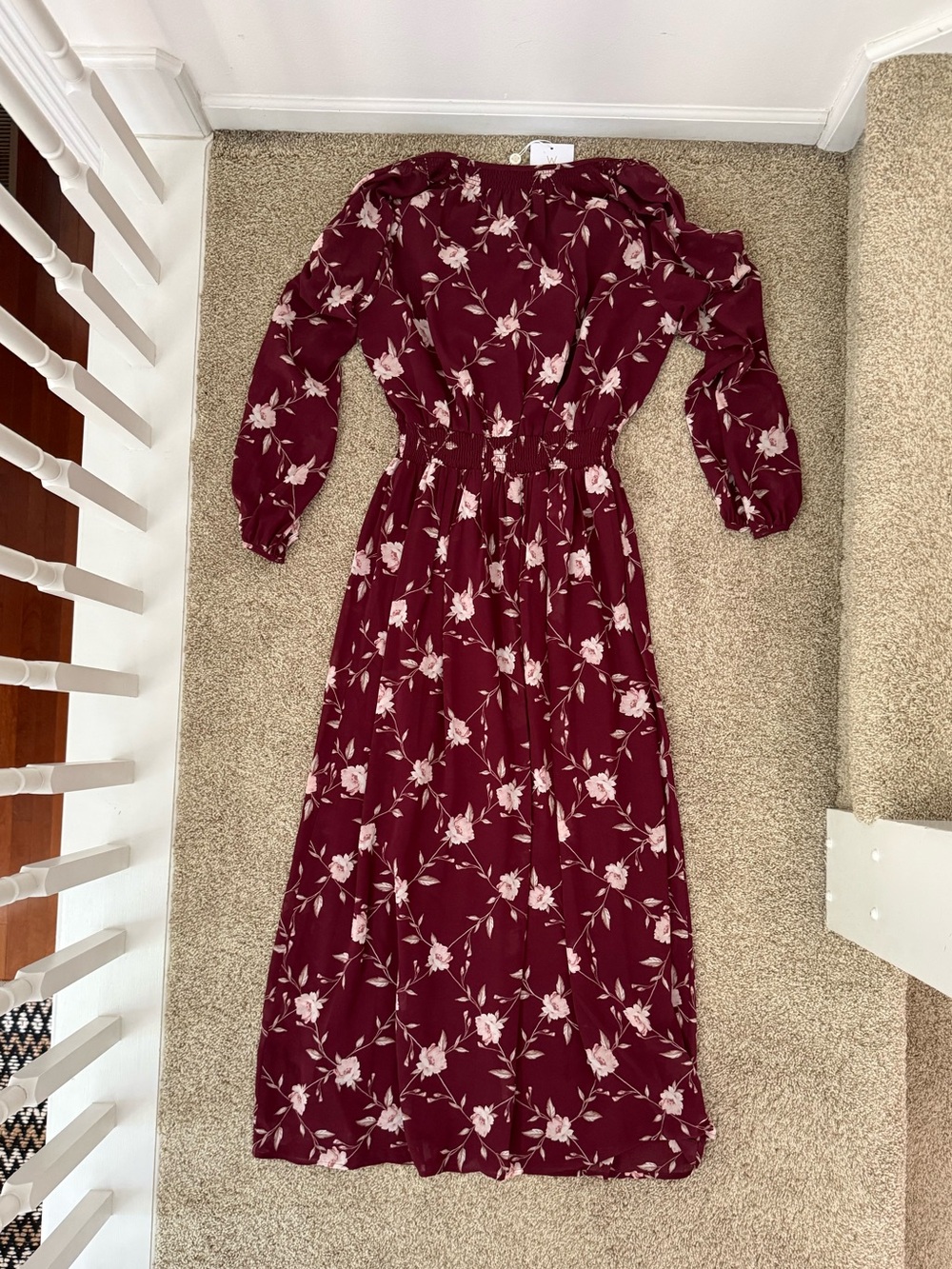 NWT Wayf Floral Maxi Dress Long Sleeve Burgundy Size M - Picture 4 of 4